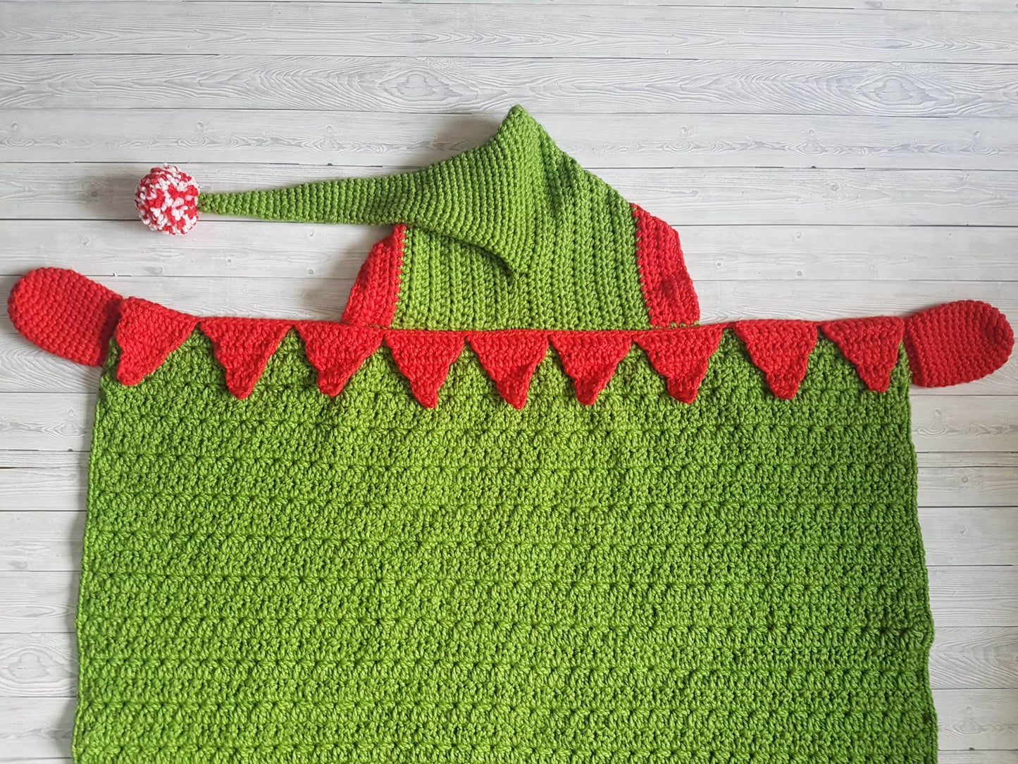 2in1 Hooded Christmas Elf Blanket Crochet Pattern | Christmas Afghan Adult Child Sizes Wearable Blanket Christmas Birthday Gift  Elf Blanket