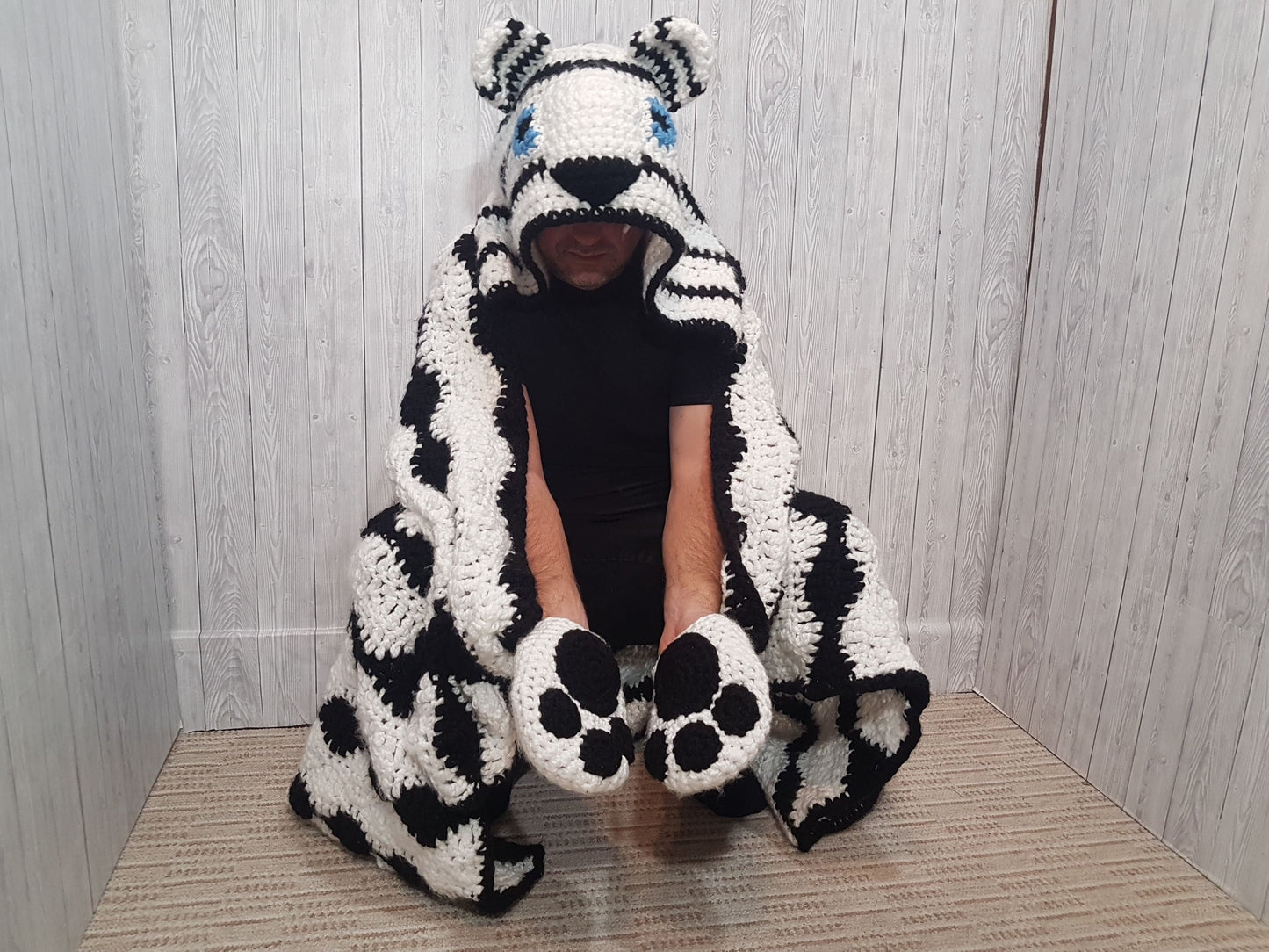 2in1 Snow Tiger Hooded Blanket Adult & Child Sizes CROCHET PATTERN | Animal Hooded Blanket | Wearable Blanket Gift for Him Kids Teen Blanket