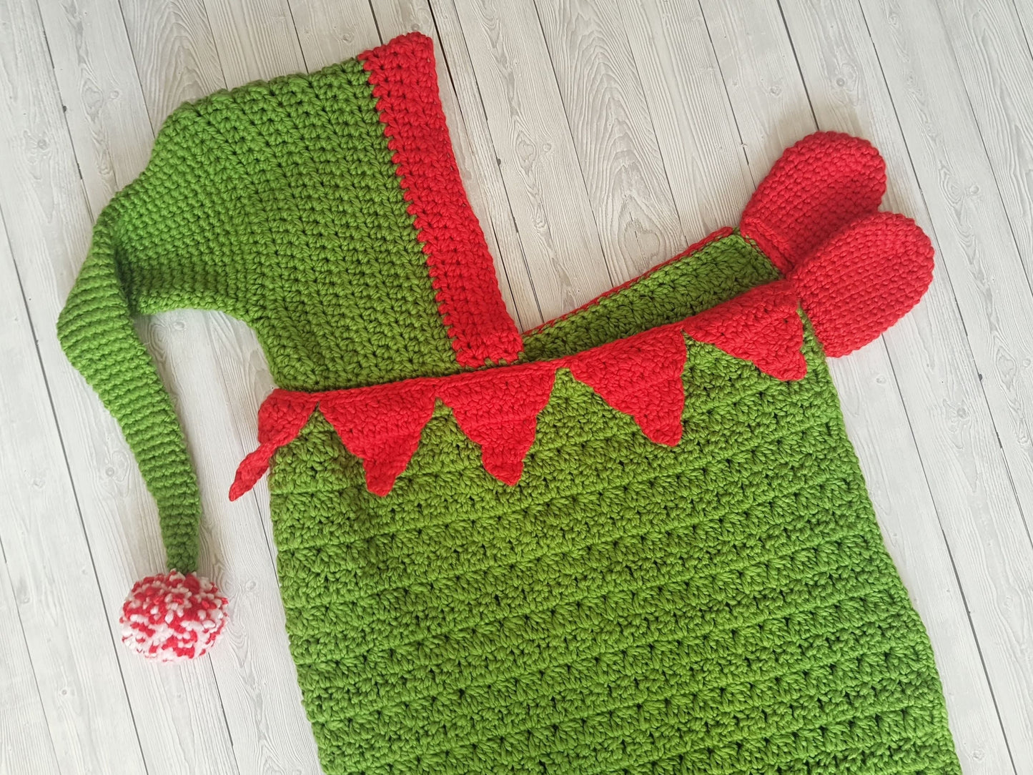 2in1 Hooded Christmas Elf Blanket Crochet Pattern | Christmas Afghan Adult Child Sizes Wearable Blanket Christmas Birthday Gift  Elf Blanket