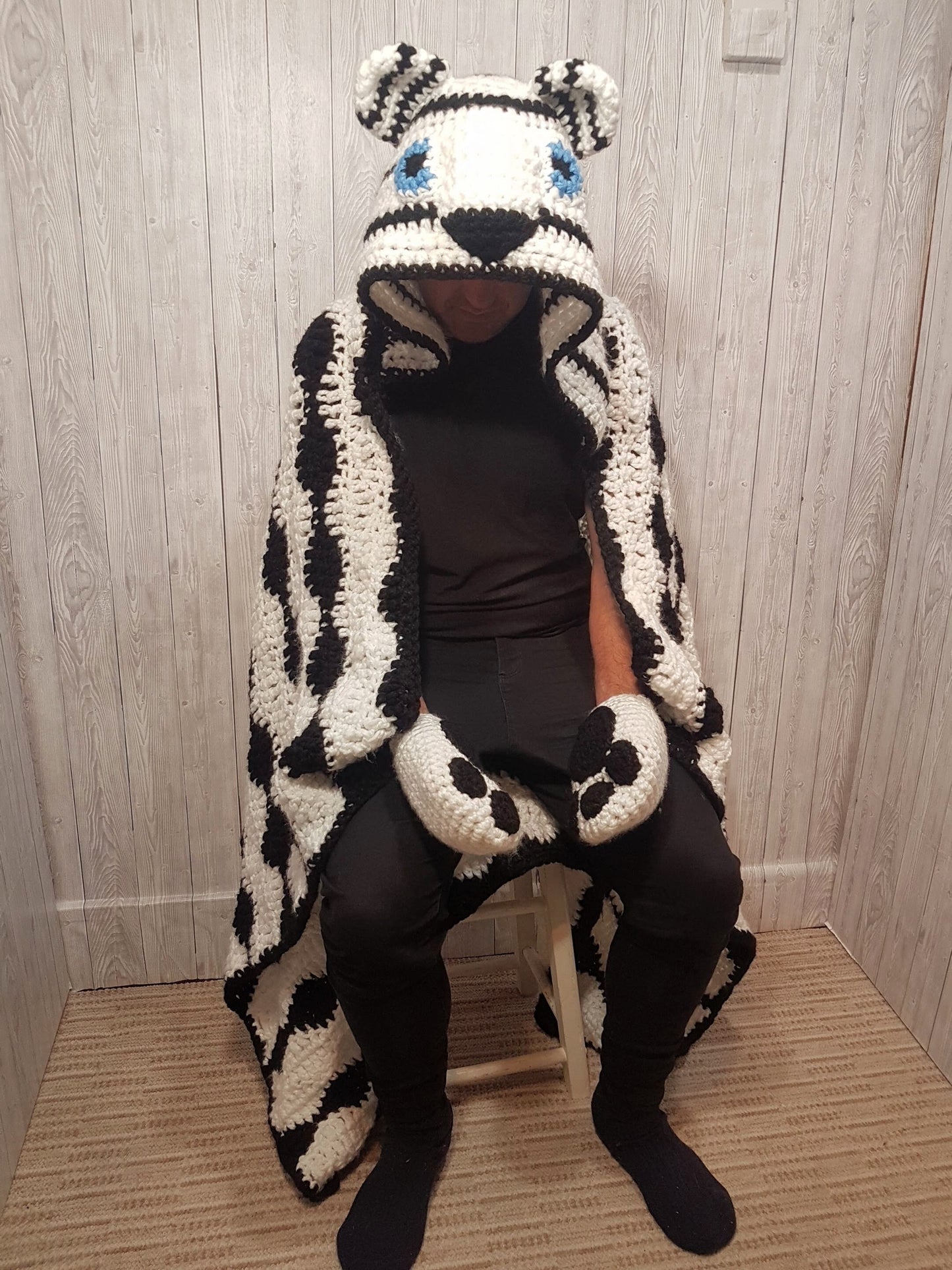 2in1 Snow Tiger Hooded Blanket Adult & Child Sizes CROCHET PATTERN | Animal Hooded Blanket | Wearable Blanket Gift for Him Kids Teen Blanket