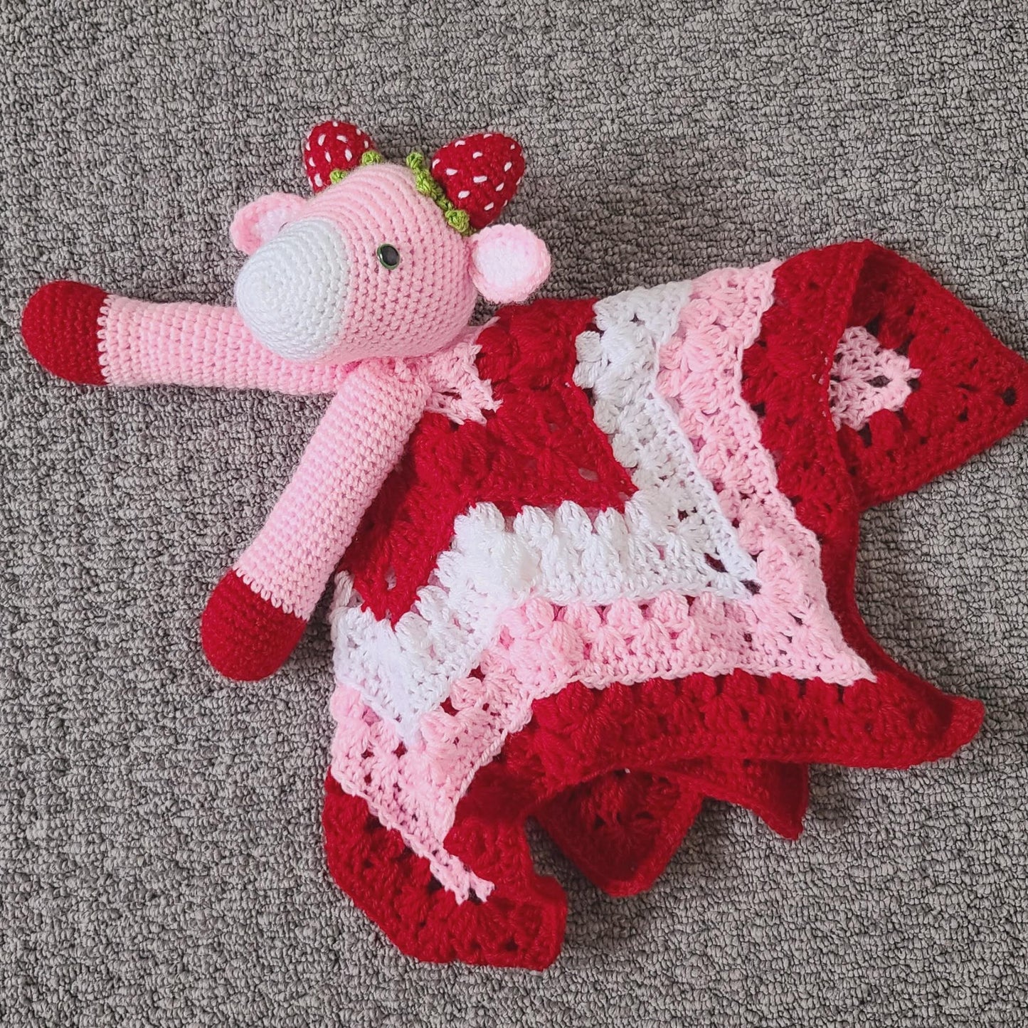 3 PATTERN BUNDLE Amigurumi Cow Baby Lovey - Scottish Highland Cow, Holstein Spotted Farm Cow, Strawberry Cow Baby Shower Gift Animal Blanket