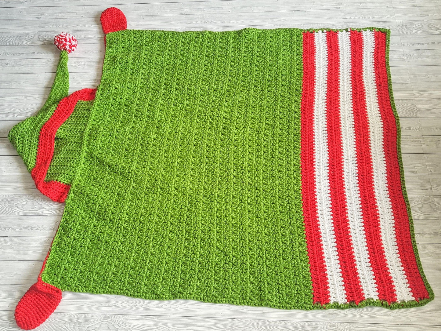 2in1 Hooded Christmas Elf Blanket Crochet Pattern | Christmas Afghan Adult Child Sizes Wearable Blanket Christmas Birthday Gift  Elf Blanket